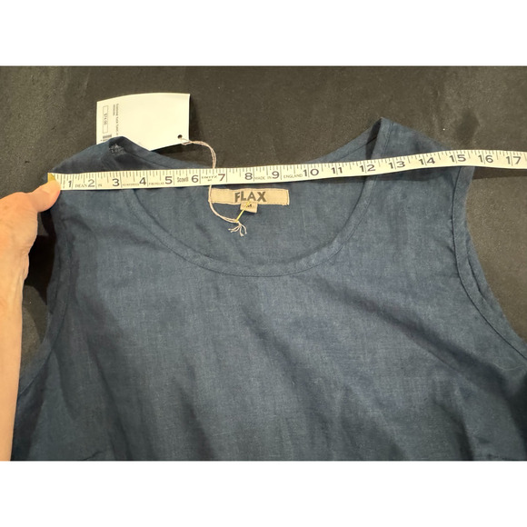 NWT FLAX Dark Blue Linen Sunshine Tunic Sleeveless Pintuck Hem Sz M Pullover - Picture 6 of 9